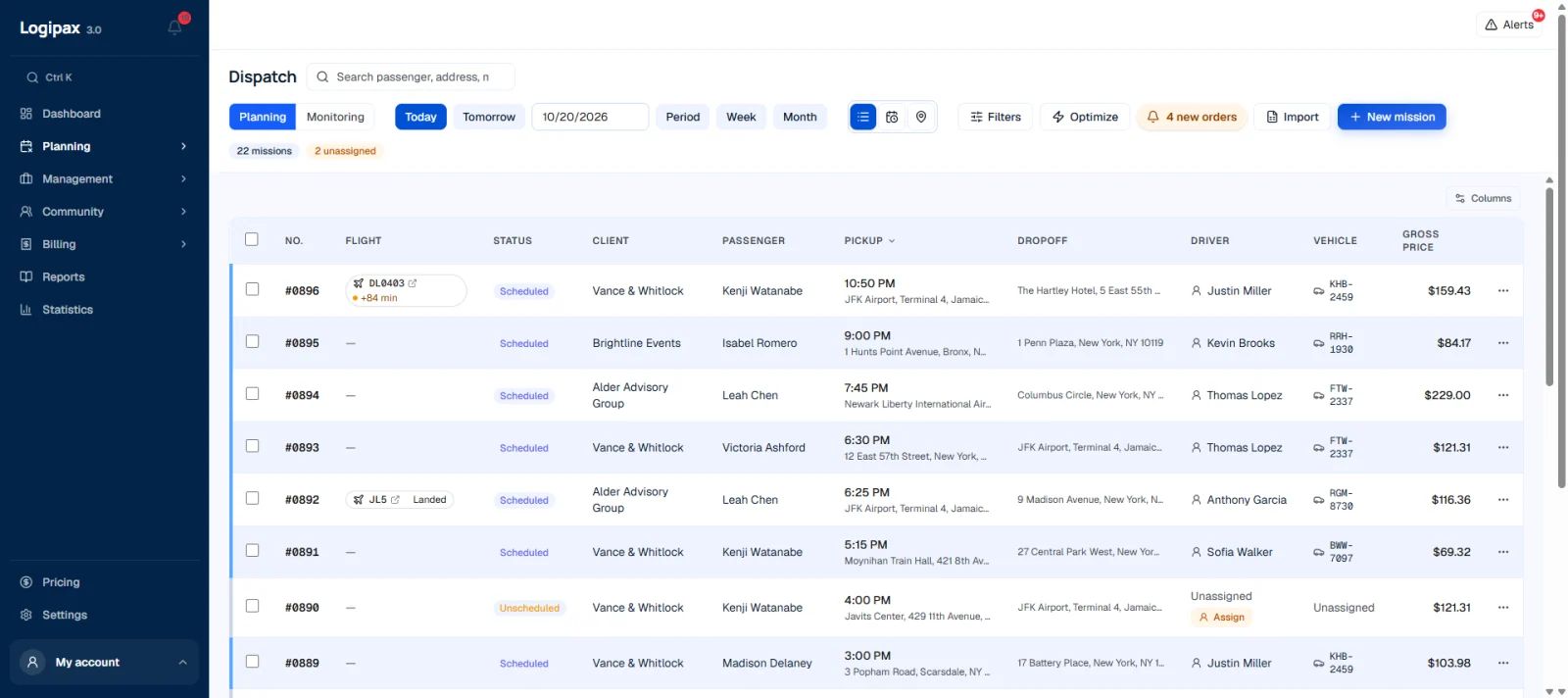 Actual Logipax screen: Securing Your Passenger Transport Schedule Before High-Demand Weeks