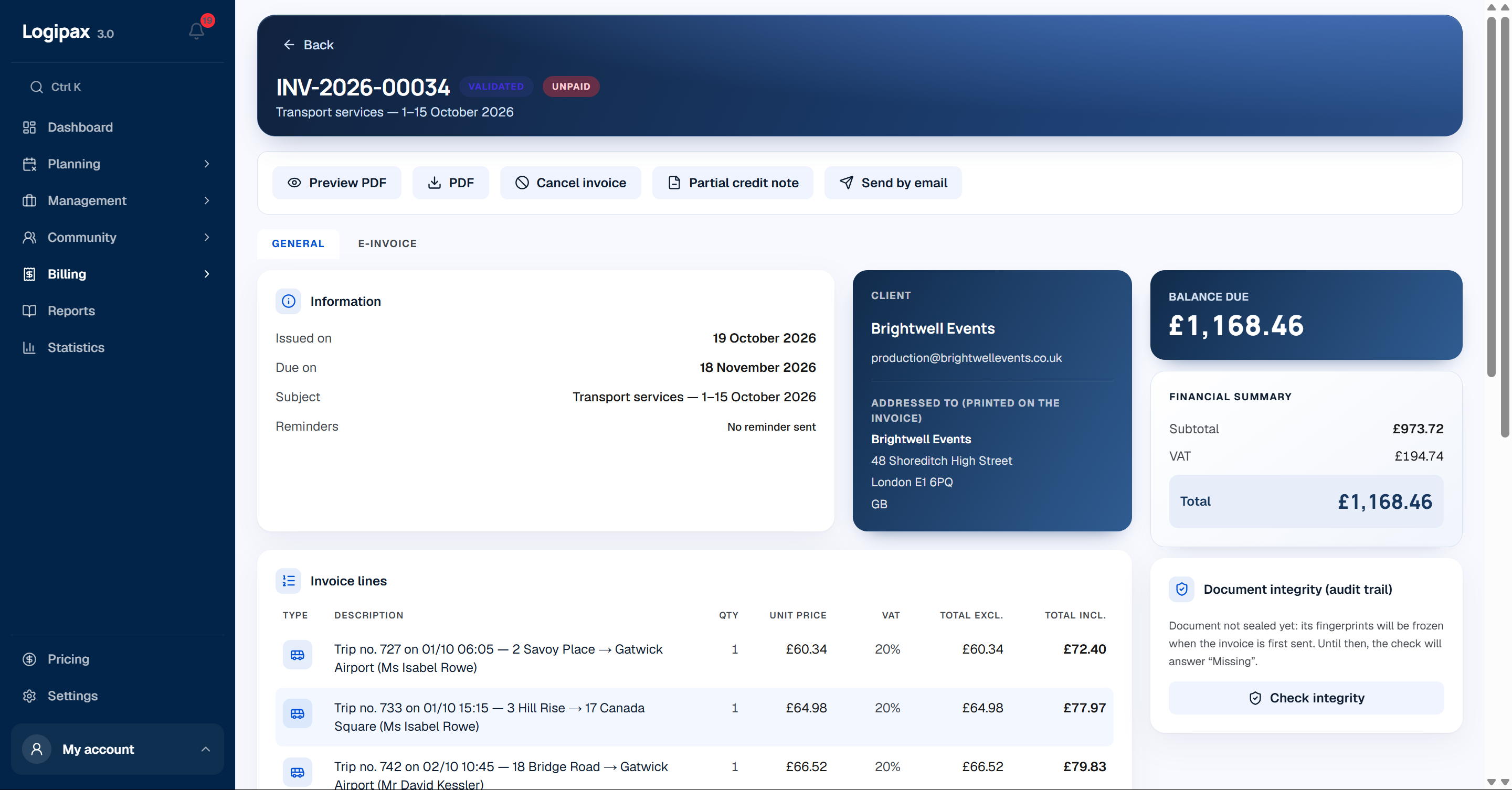 Turn completed trips into invoices.