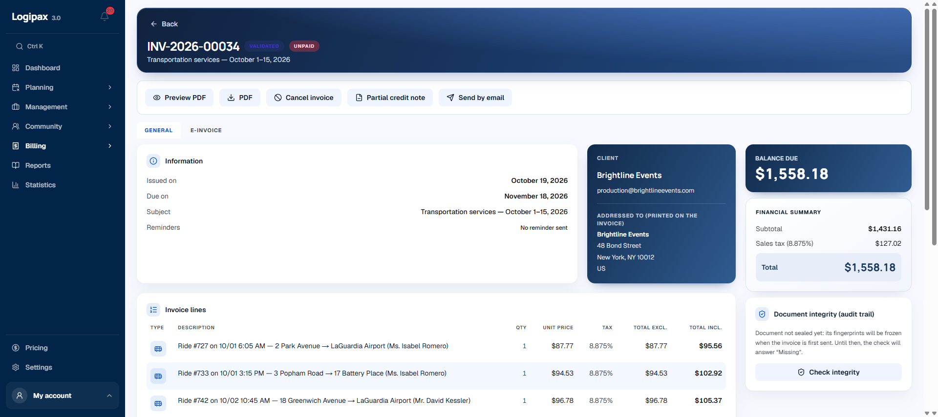 Turn completed trips into invoices.
